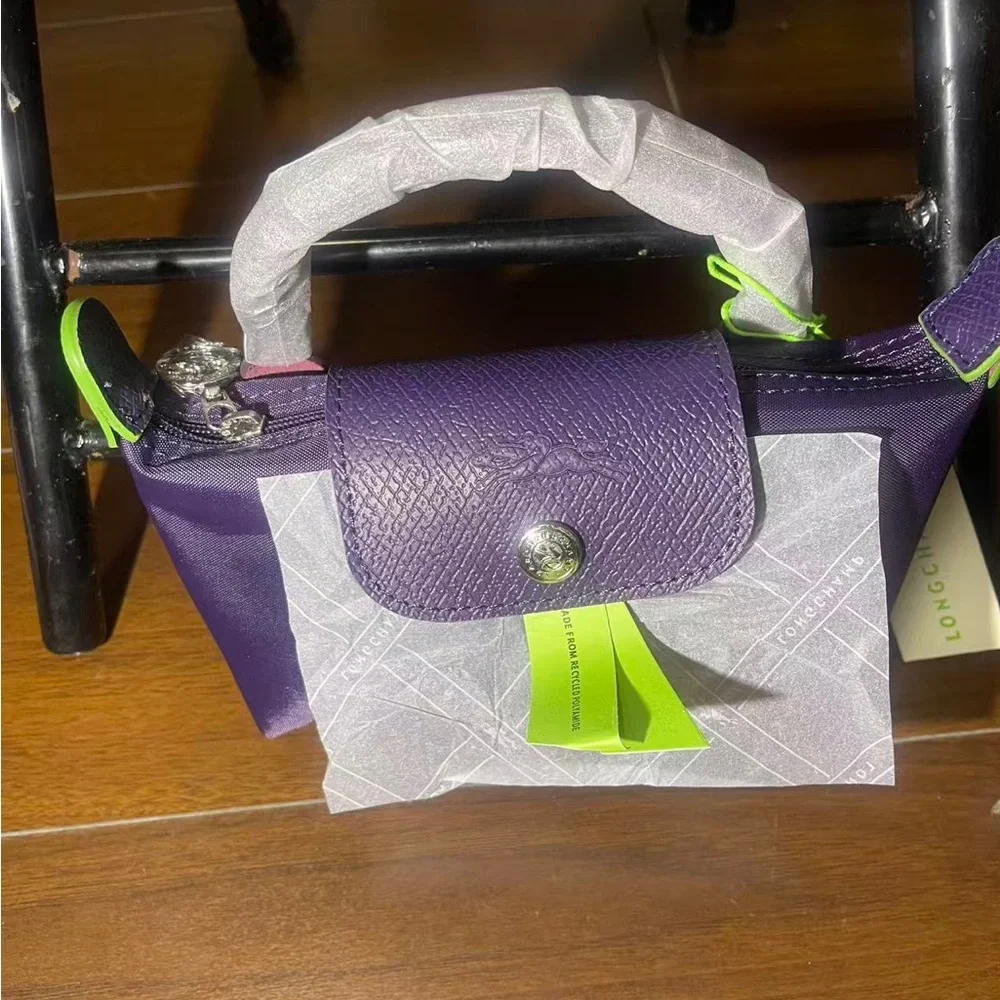 Longchamp Purple Nylon Cosmetic Pouch with Textured Flap